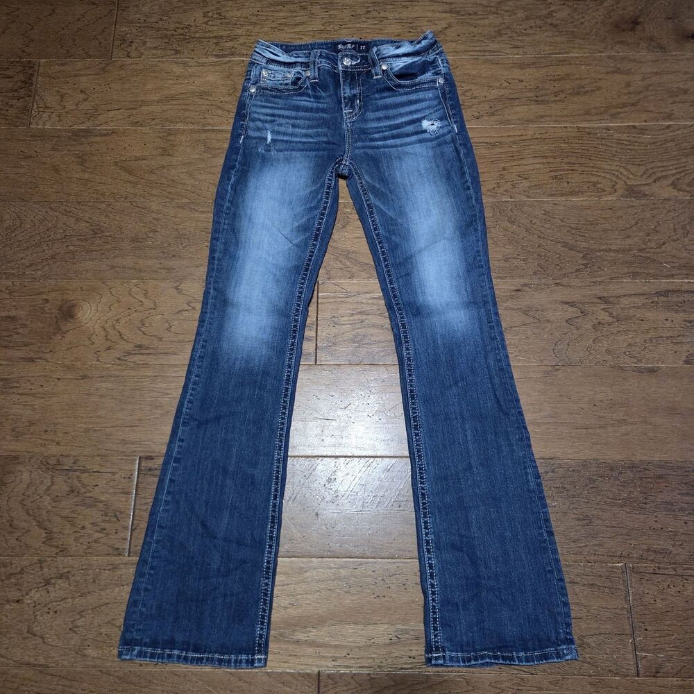 Miss Me Chloe Boot Cut Jeans Embroidered Low Rise 27 28x34 y2K